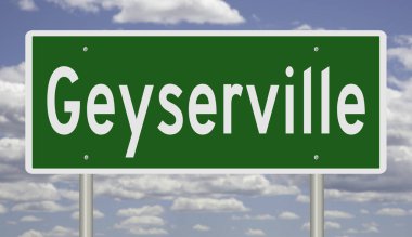 Geyserville için yapılmış yeşil bir 3D otoyol tabelası
