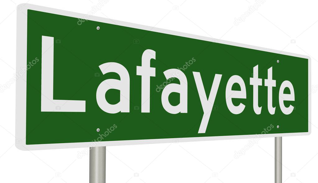A rendered green 3D highway sign