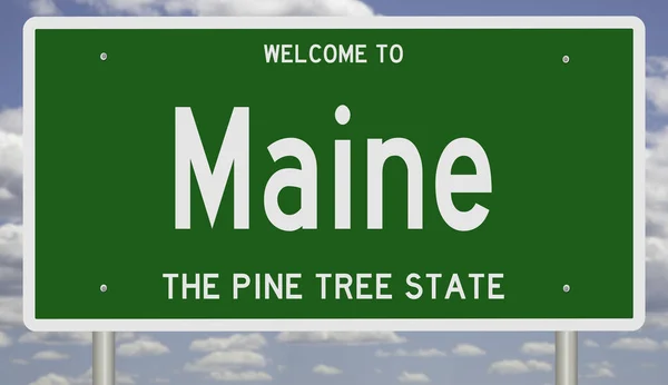 为缅因州松树州绘制的绿色3D公路标志 — 图库照片
