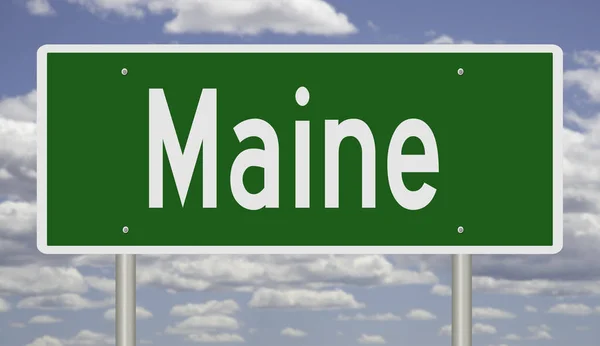 Renderad Grön Vägskylt Mot Maine — Stockfoto