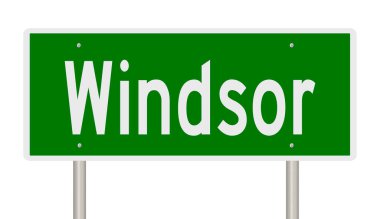 A rendered green highway sign