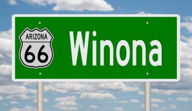 A rendered green highway sign on Route 66