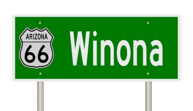 A rendered green highway sign on Route 66