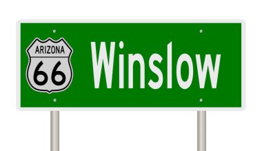 A rendered green highway sign on Route 66