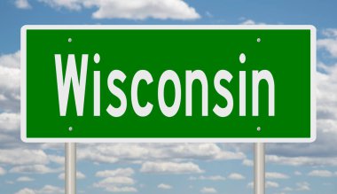 A rendered green highway sign for Wisconsin