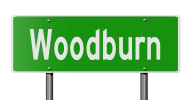 A rendered green highway sign