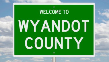 A rendered green highway sign