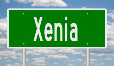 A rendered green highway sign 