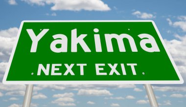 A rendered green highway sign