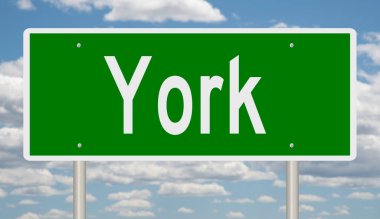 A rendered green highway sign