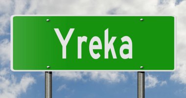 A rendered green highway sign