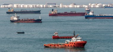 Ships in the Straits of Malacca at Singapore