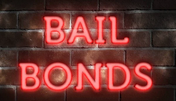 Neon Sign Brick Wall Bail Bonds — стокове фото