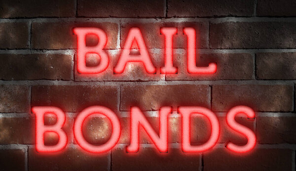 Neon sign on brick wall BAIL BONDS
