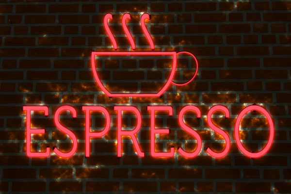 Neon Sign Brick Wall Espresso — Stockfoto