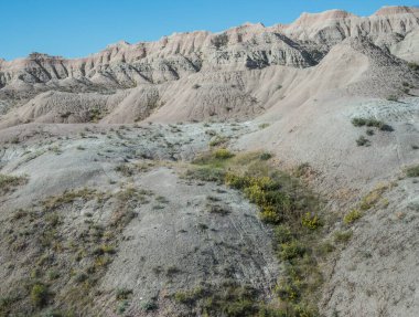 Geologic formations in Badlands National Park in South Dakota