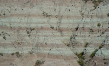 Geologic formations in Badlands National Park in South Dakota