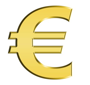 Rendered golden euro symbol isolated from the background