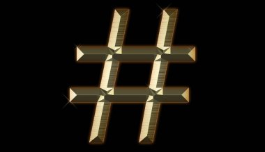 Rendered 3D golden hash symbol