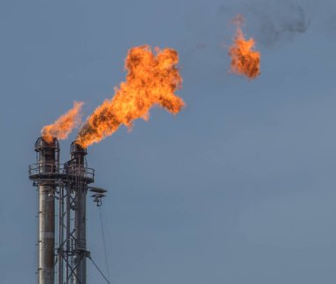 Flare stack at an oil refinery at Port Arthur Texas