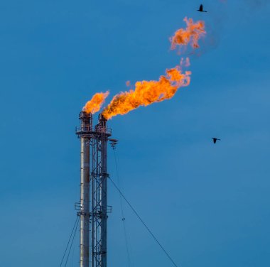 Flare stack at an oil refinery at Port Arthur Texas