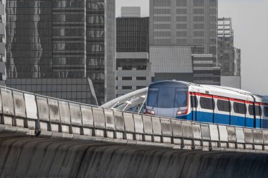BTS elevated sky train in downtown Bangkok Thailand