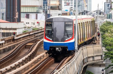 BTS elevated sky train in downtown Bangkok Thailand