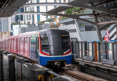 BTS elevated sky train in downtown Bangkok Thailand