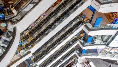 Patterns of escalators in a large Asian shopping mall