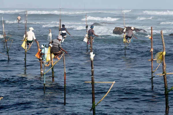 Traditional Stilt Fishing Beach Sri Lanka — Fotografia de Stock