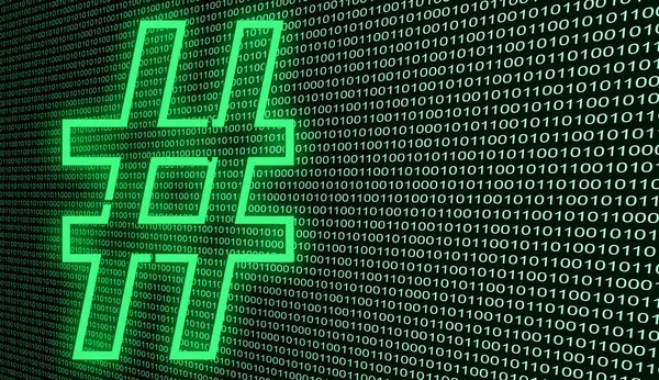 Neon Hash Symbol Green Digital Matrix Background — Zdjęcie stockowe