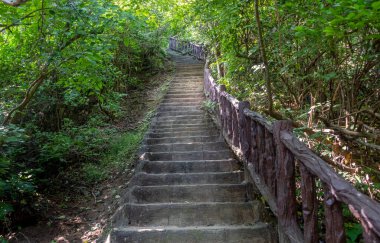 Stairs on a footpath at Erawan National Park in Thailand