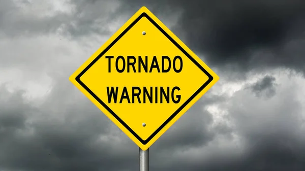 Rendered Yellow Tornado Warning Sign Dark Clouds — Stock Photo, Image
