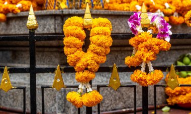 Marigold garlands at Erawan Hindu Shrine in Bangkok