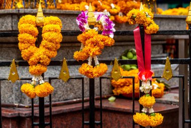 Marigold garlands at Erawan Hindu Shrine in Bangkok