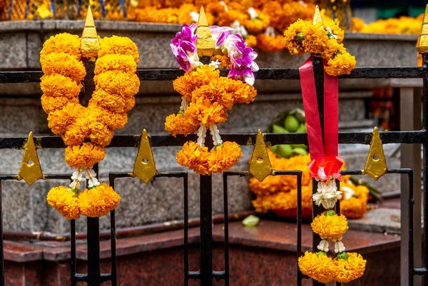 Marigold garlands at Erawan Hindu Shrine in Bangkok