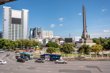 Traffic at the Victory Monument in downtown Bangkok Thailand