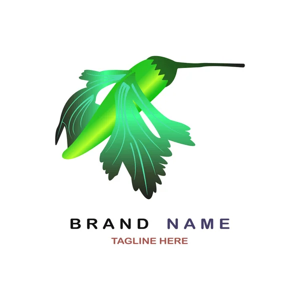 Kolibri Logo Von Grünen Kühlen Und Sellerie Blätterförmigen Flachen Illustrationsvektor — Stockvektor