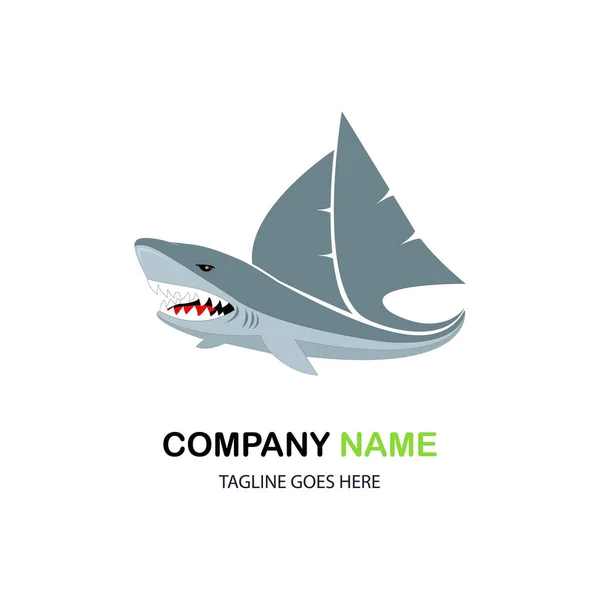 会社やブランドロゴのためのサメの船の帆船のロゴベクトルイラスト — ストックベクタ