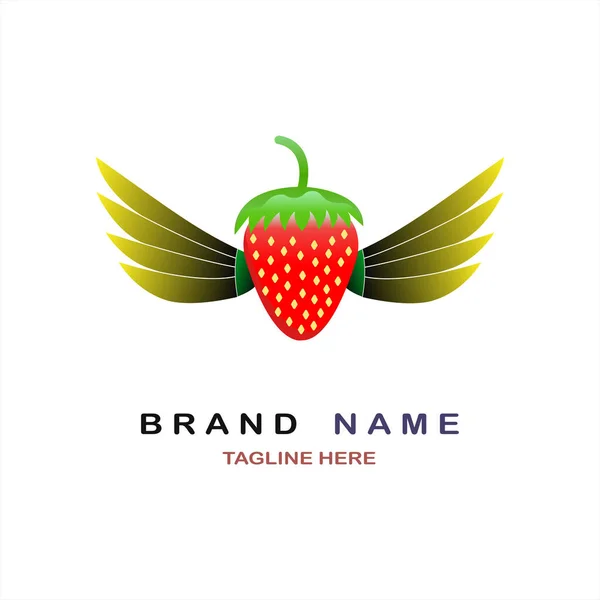 Logo Buah Strawberry Sayap Dengan Desain Vektor Untuk Merek Atau - Stok Vektor