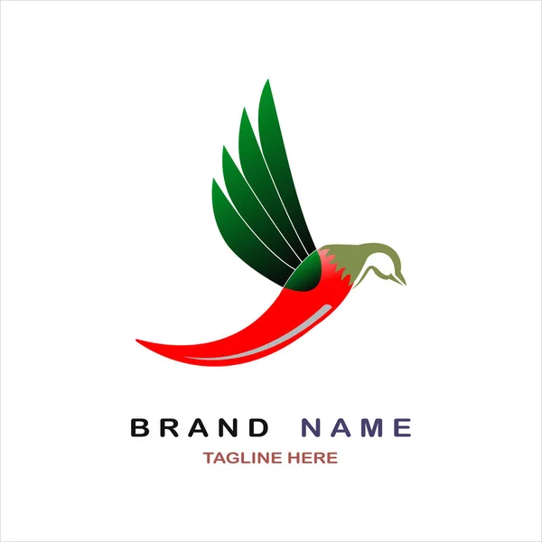 Logo Red Chili Berbentuk Burung Desain Vektor Makanan Pedas Untuk - Stok Vektor
