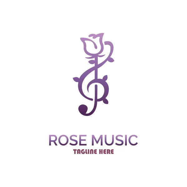 Gül Çiçeği Müzik Sembolü Logo Tasarım Şablonu Marka Veya Şirket — Stok Vektör
