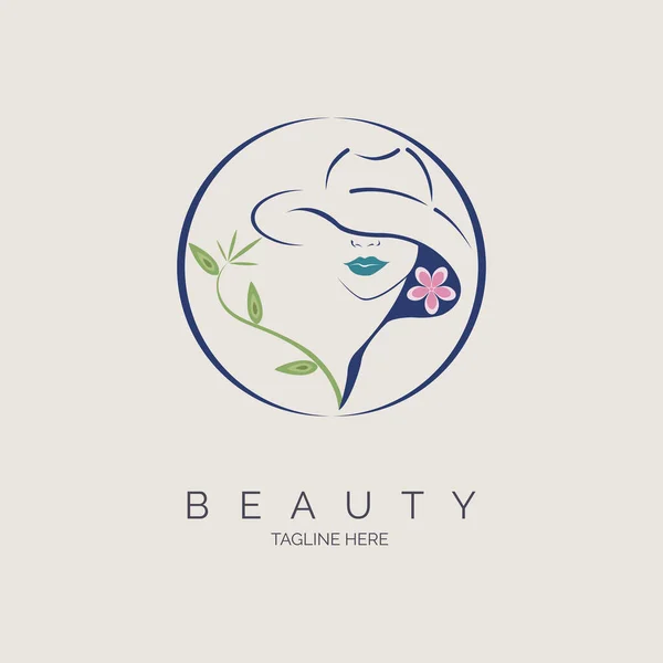 Mujer Cara Sombrero Salón Belleza Diseño Plantilla Logotipo Spa Para — Vector de stock