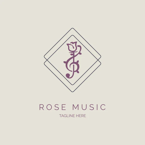 Gül Çiçeği Müzik Sembolü Logo Tasarım Şablonu Marka Veya Şirket — Stok Vektör
