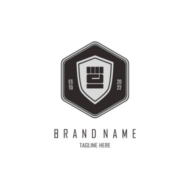 Marka ya da şirket için el yumruk kalkanı altıgen logo tasarımı şablonu