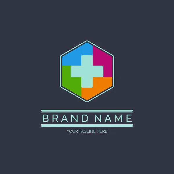 Design Modelo Logotipo Hospital Médico Cruz Hexagonal Para Marca Empresa — Vetor de Stock