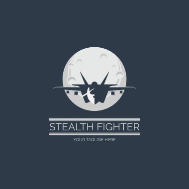 flying stealth jet fighter moon logo design template for brand or company and other