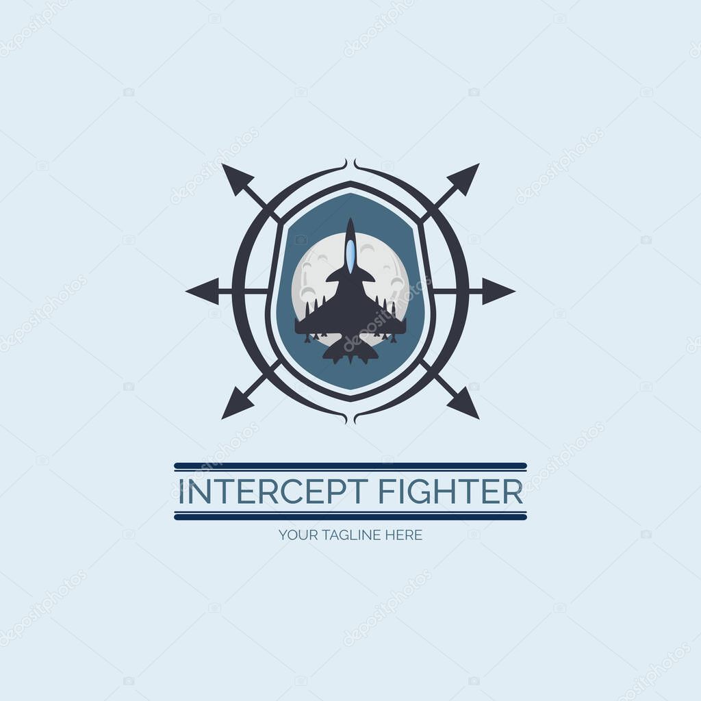 intercept flying jet fighter shield archer moon logo design template for brand or company and other
