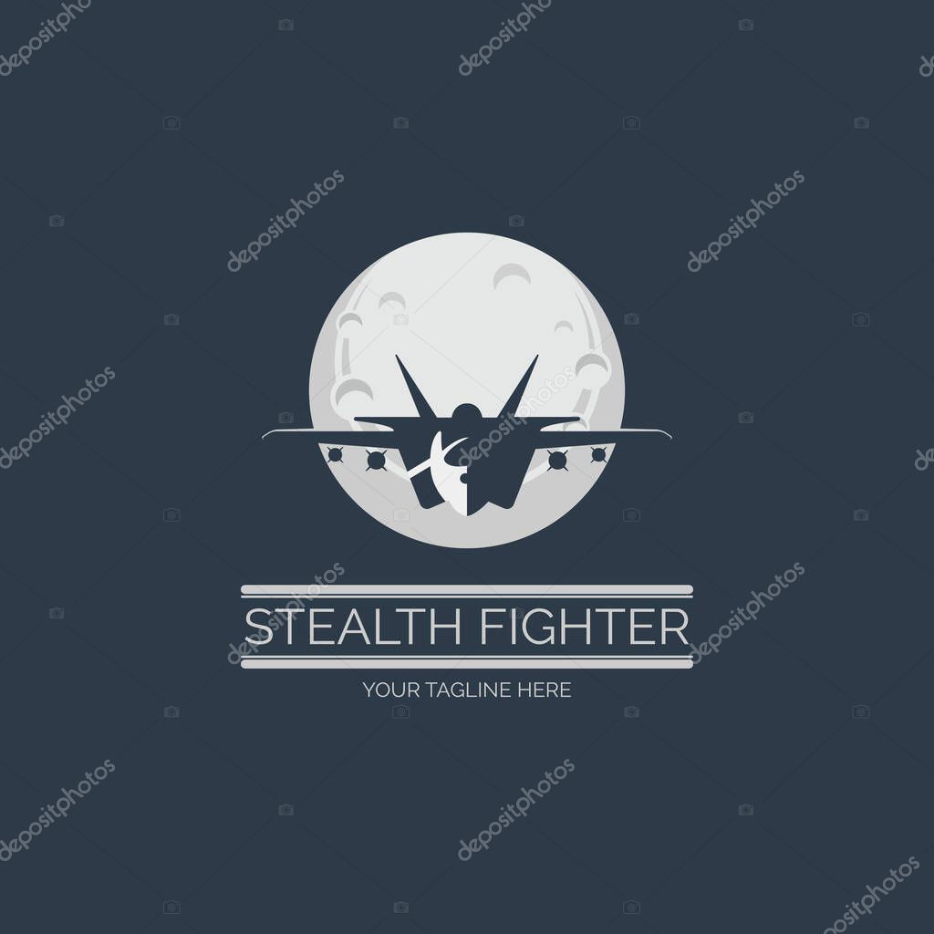 Flying stealth jet fighter moon logo design template for brand or company and other