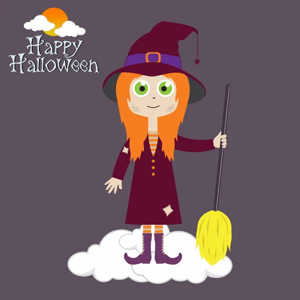 Cute Witch Happy Halloween Character Vector Illustration — Stock Vector